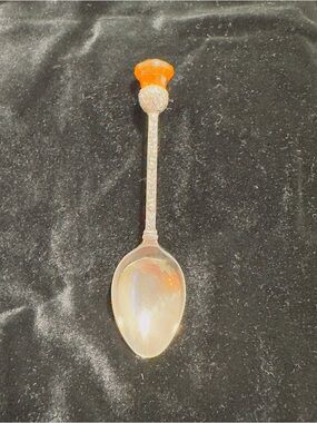 WAPW Vintage Scottish Thistle Souvenir Miniature Spoon Amber Colored Top Petite